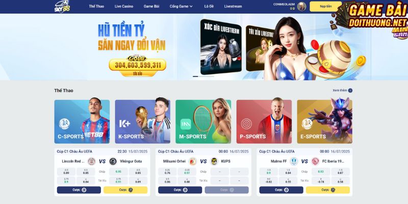 Sky88 nổi bật với giao diện xanh vàng với hơn 8 triệu thành viên