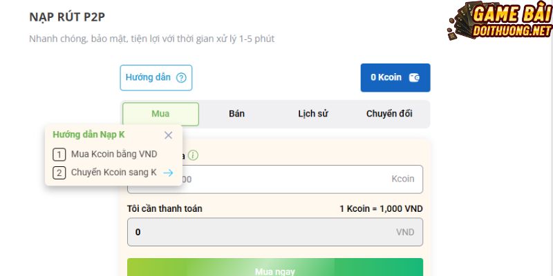 Nạp tiền P2P gọn tiện lợi cho bet thủ