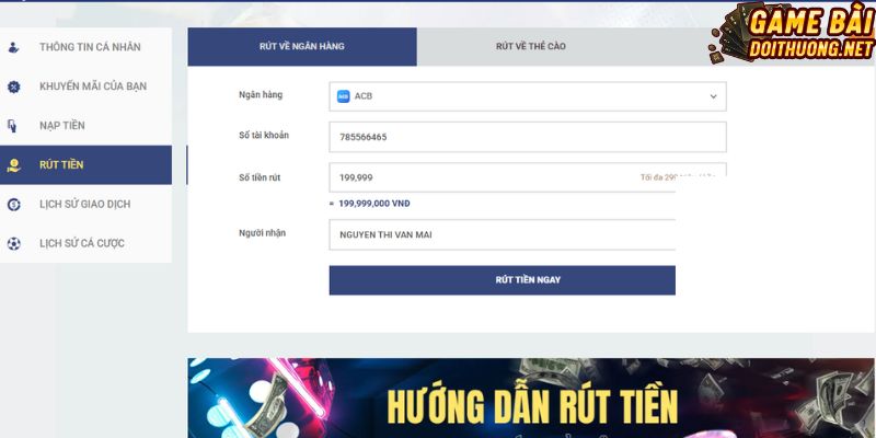 Rút tiền ngân hàng tại Sky88 an toàn