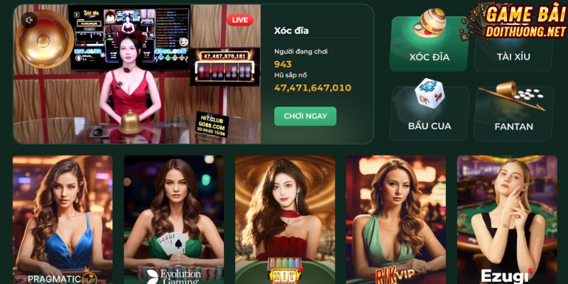 Sảnh Live casino với đa dạng siêu phẩm giải trí