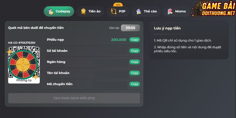 4 thao tác ngắn gọn để nạp tiền codepay