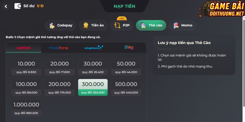 Cách thức nạp tiền bằng thẻ di động