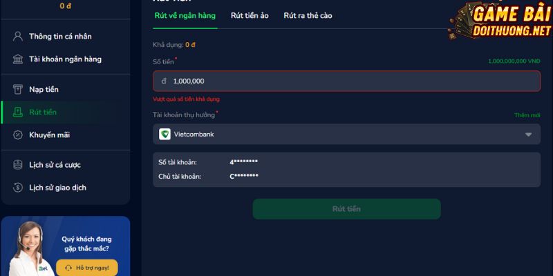 Thao tác rút tiền ngay lập tức tại Zbet