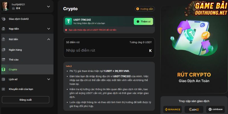 Hướng dẫn cách rút tiền về crypto