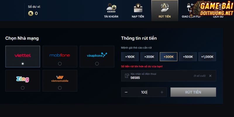 Rút tiền nhanh chóng qua thẻ cào tại Zo88