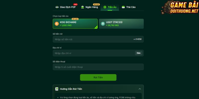 Rút tiền ảo chỉ từ 5 phút tại FO88